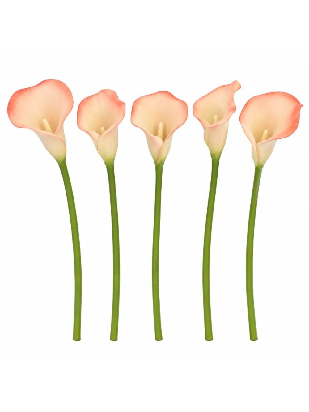 Blush Coral Calla Lily Stems Set of 5, 15 Inch Artificial Flowers, Wired Faux Fl